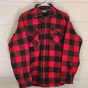 Men's Lg Alpine Ridge Rugged Wear Red Black Plaid Flannel Heavyweight Shirt